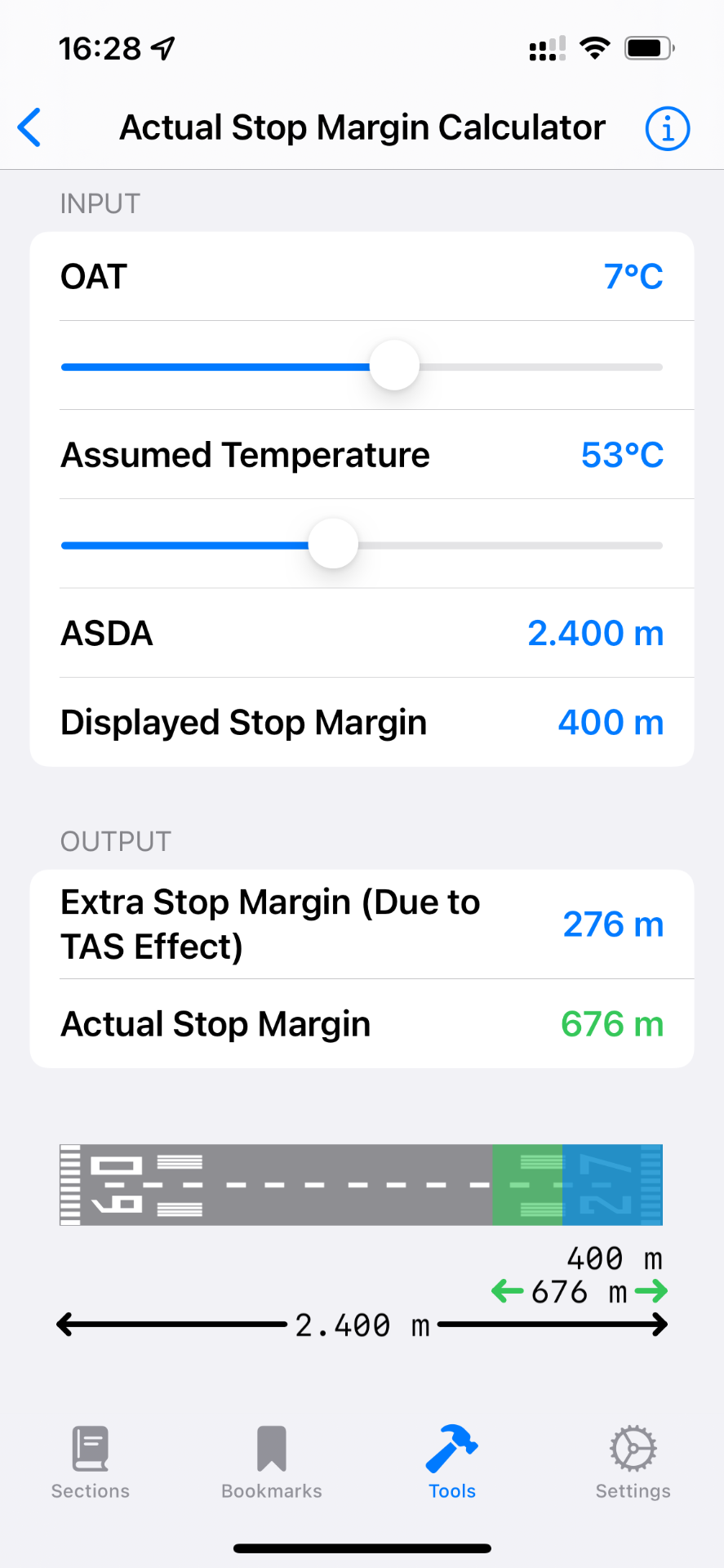 Actual Stop Margin calculator screen