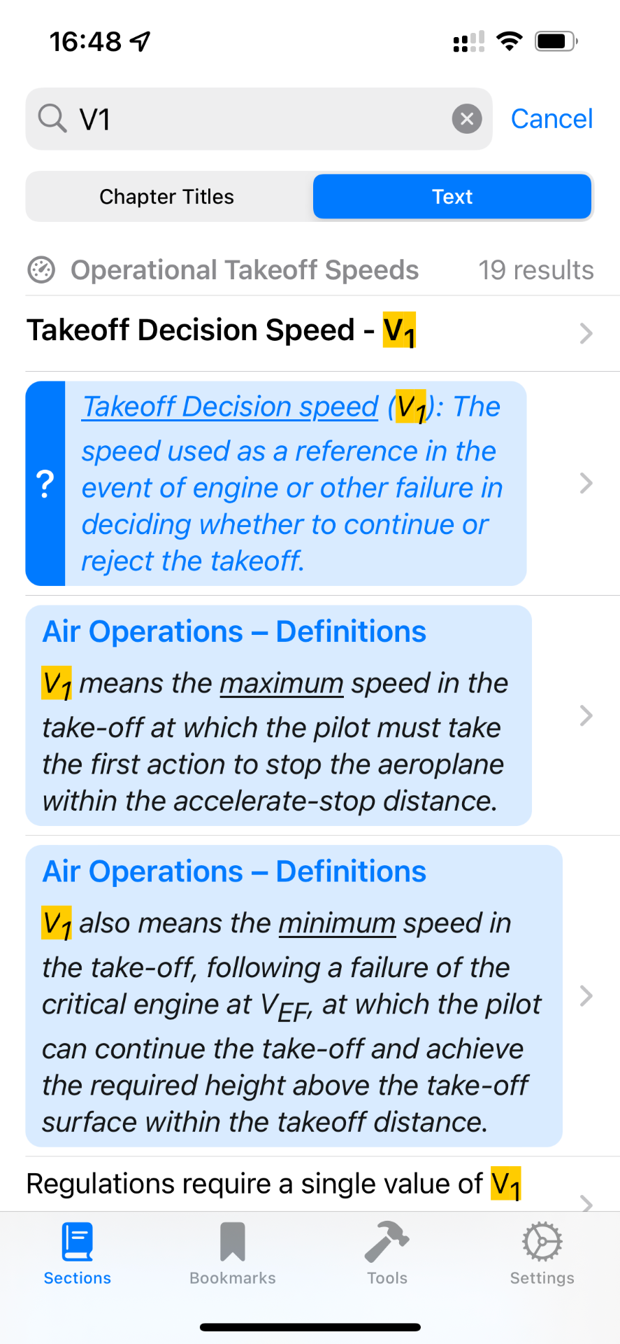 Search results for V1 inside the app