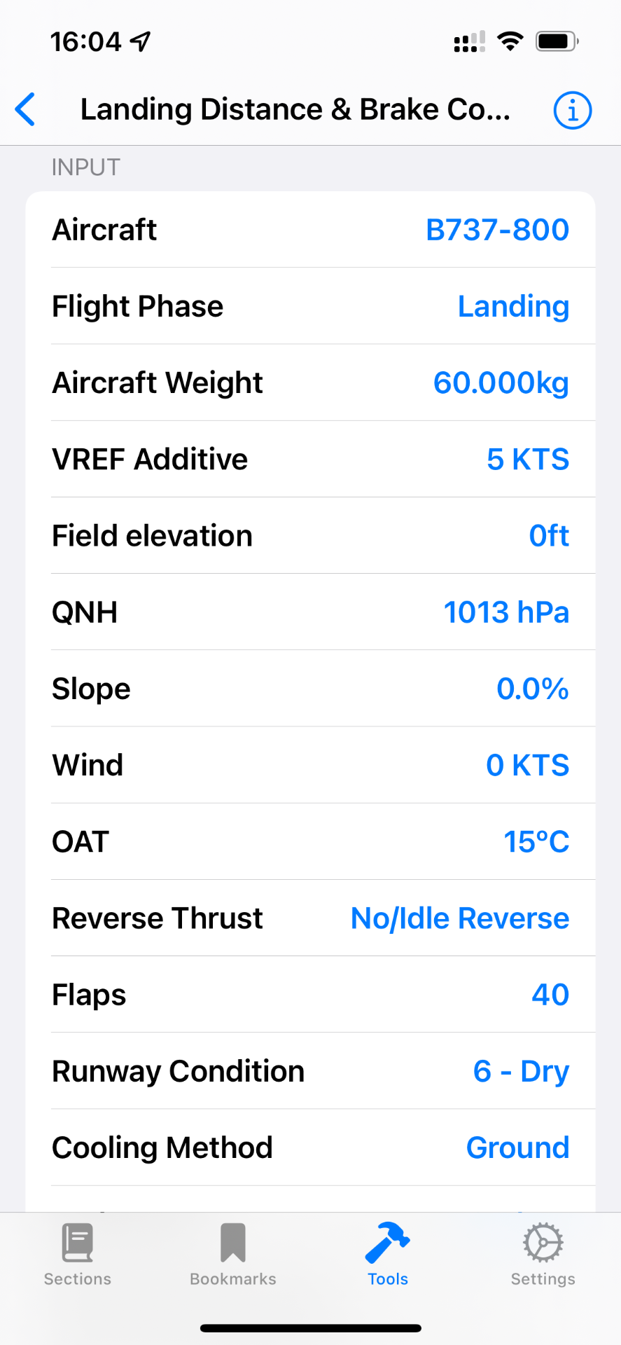 Landing Distance and Brake Cooling calculator