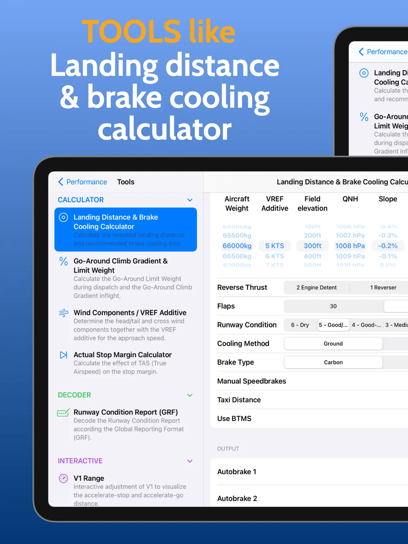 Landing distance and brake cooling marketing graphic