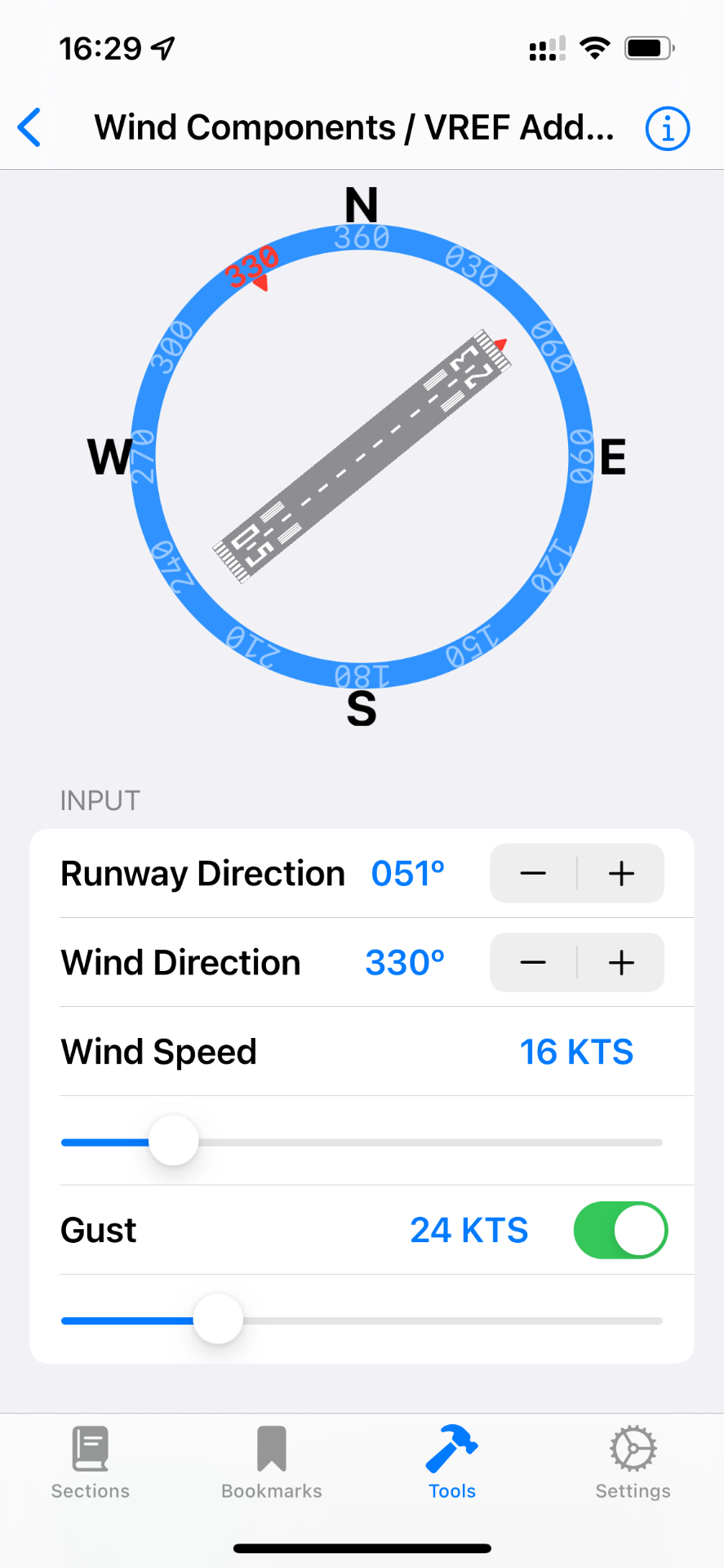 Wind components and Vref additive calculator